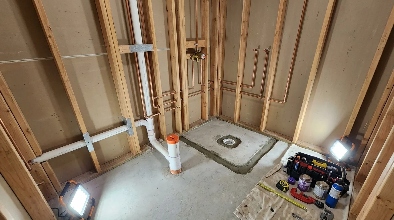 Bathroom rough-in plumbing during remodel by Johns Plumbing LLC in Pagosa Springs