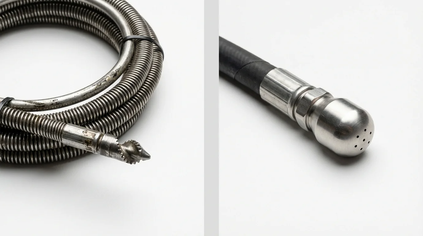 Drain snake cable and hydro jetting nozzle used for drain cleaning in Pagosa Springs, CO