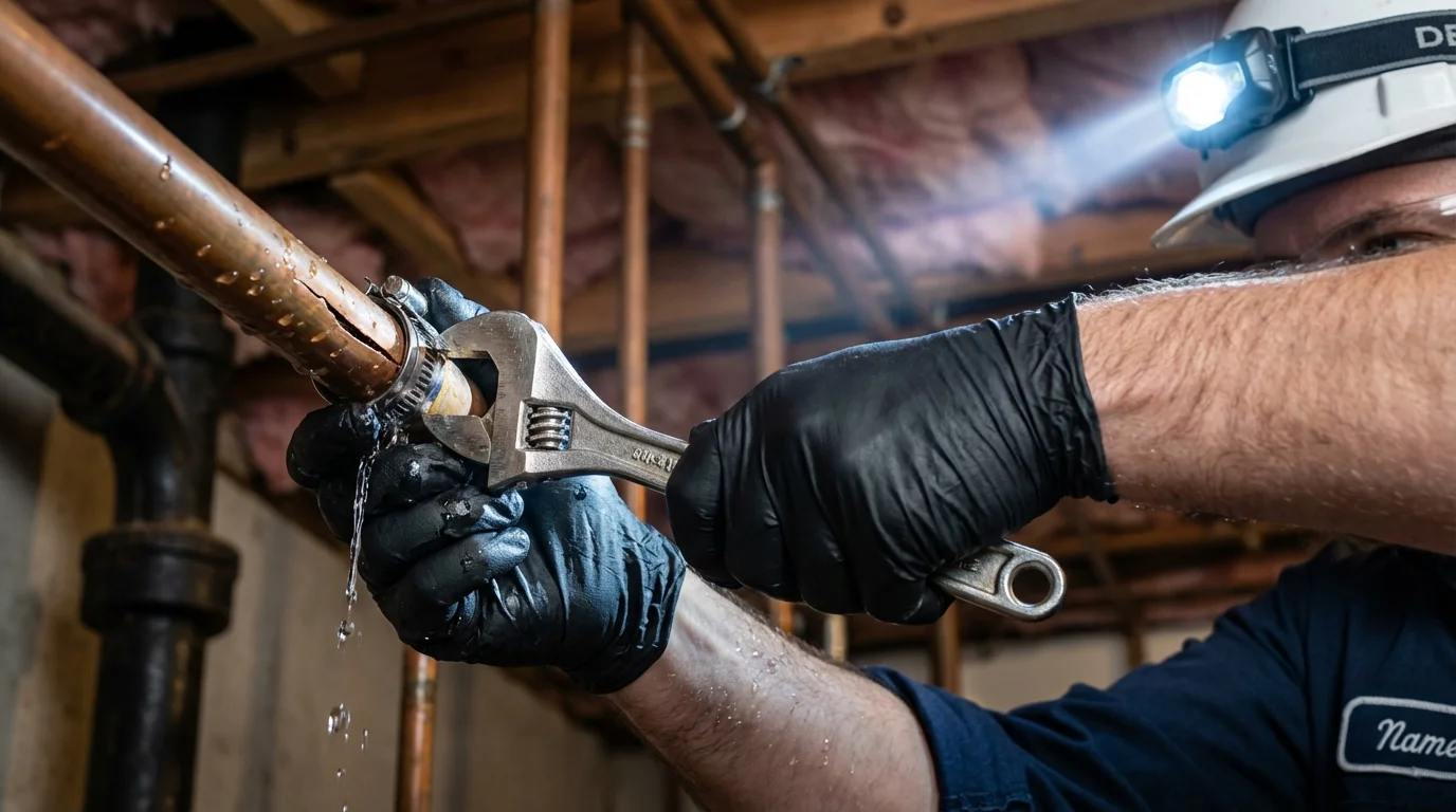 Emergency pipe clamp repair being performed by a Johns Plumbing LLC plumber in Pagosa Springs
